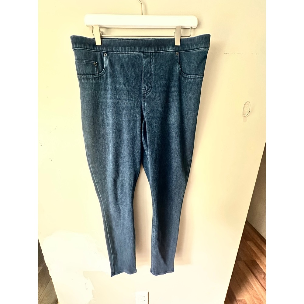 Spanx Jean-ish Leggings Dark Indigo Blue Denim Look Pull On Womens XL Slimming